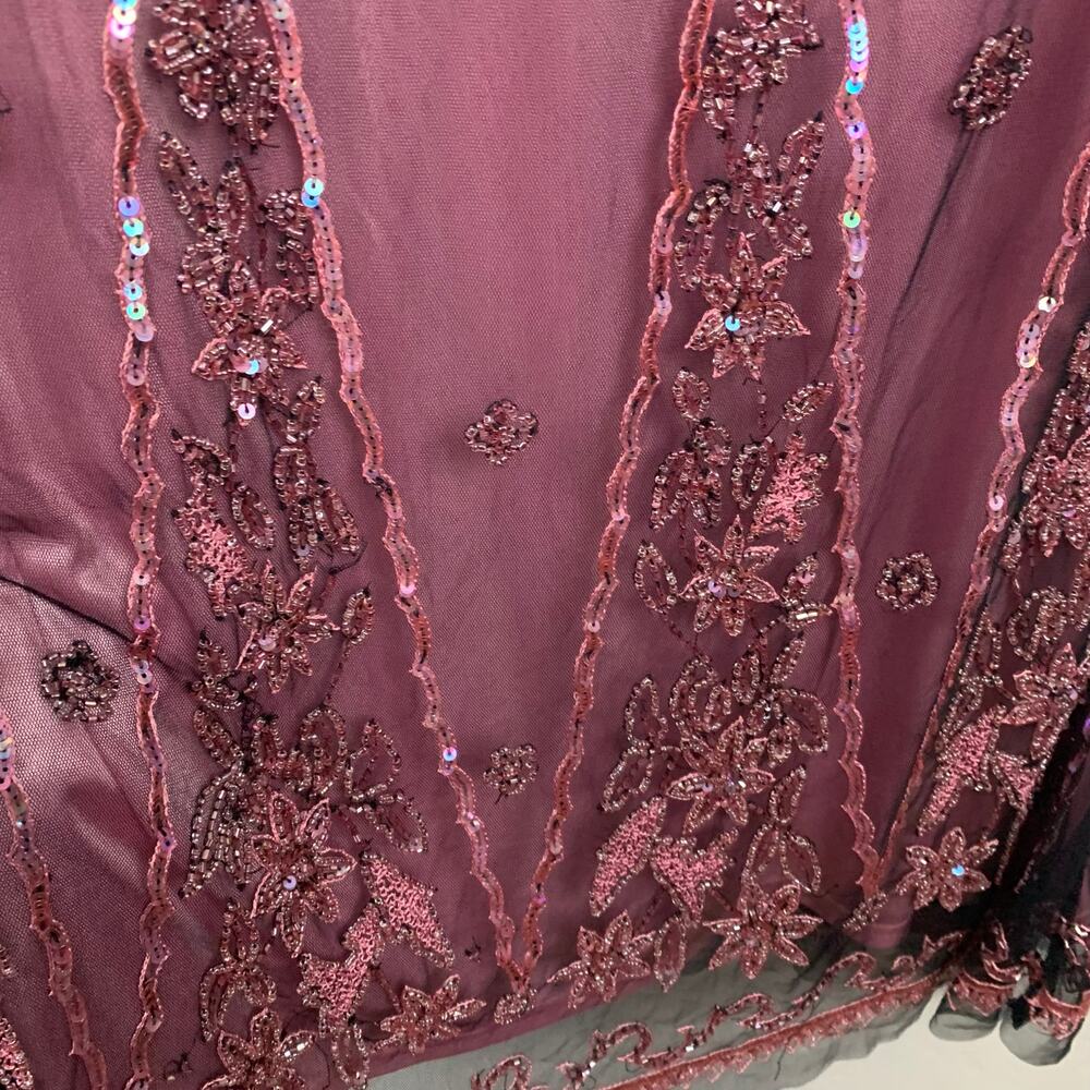 Y2K Marina Cocktail Midi Dress Women's Size 8 Pink Black Beaded Sheer Overlay - Picture 4 of 11